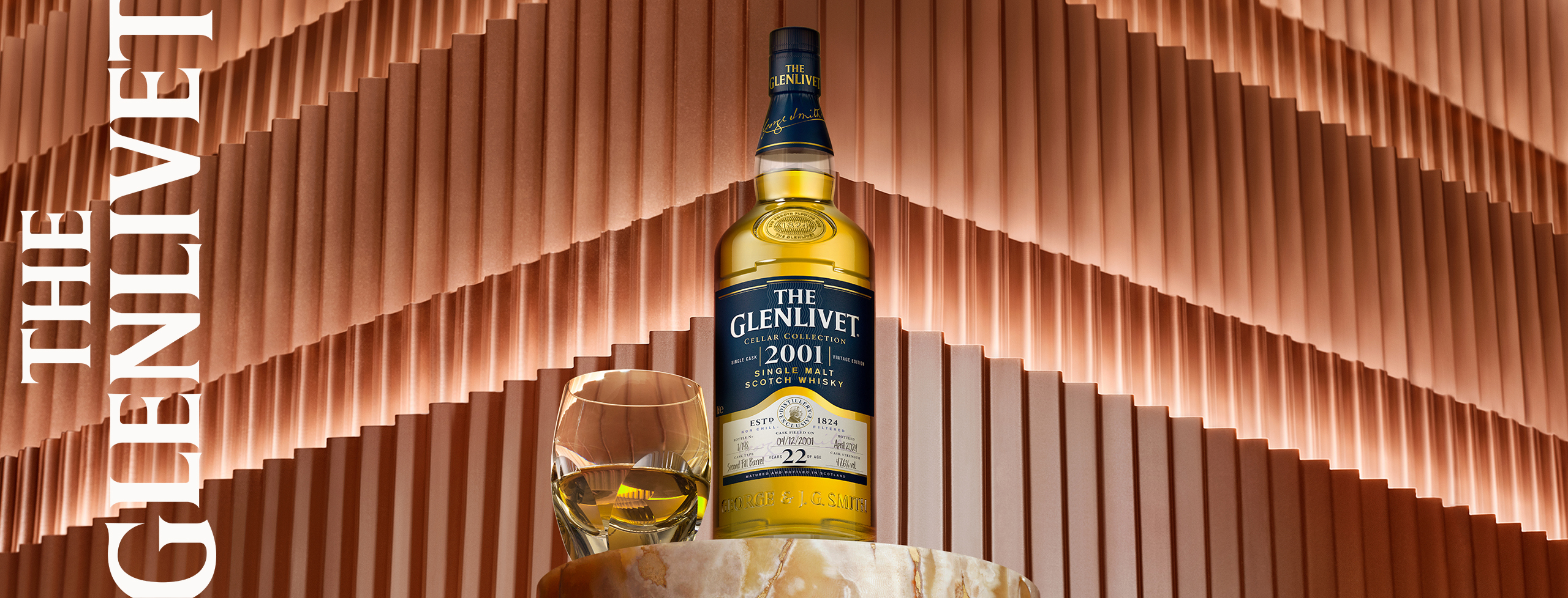 The Glenlivet 22 Year Old 2001 Vintage Bottle and Whisky Glass