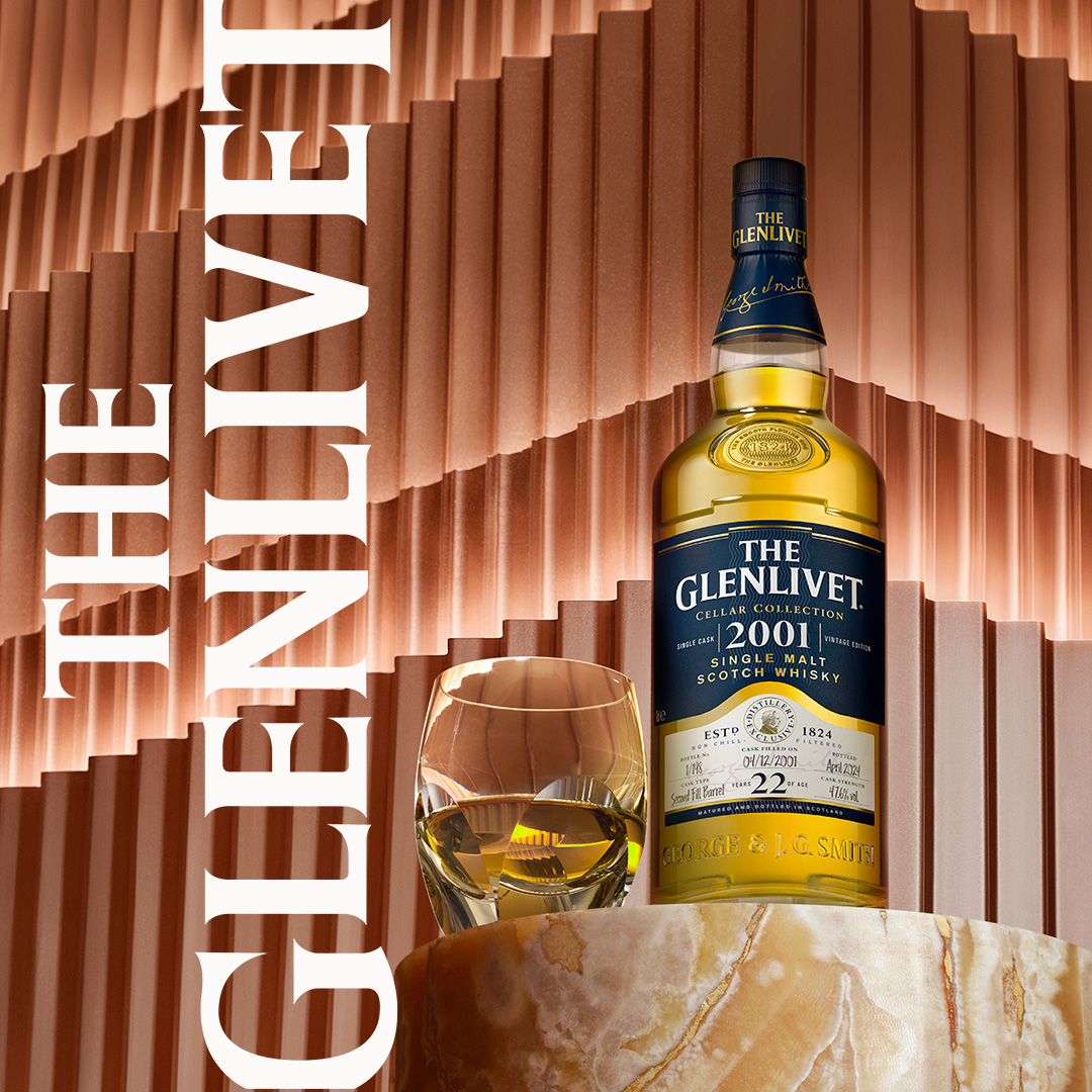 The Glenlivet 22 Year Old 2001 Vintage Bottle and Whisky Glass